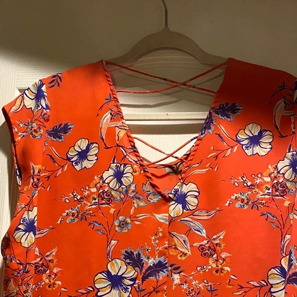 DR2 Bright Orange Floral Blouse - Picture 4 of 4